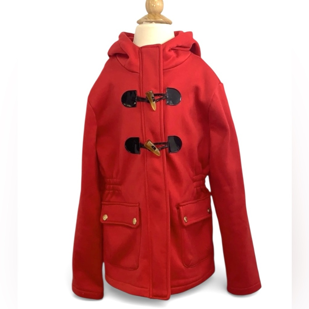 🧥 Pink Platinum Red Hooded Toggle Jacket | Girls Size 10/12 Fleece Duffle Style